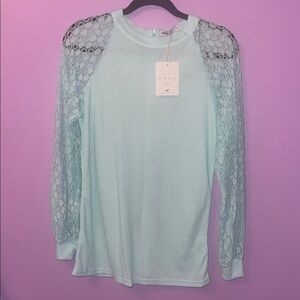 H&M Green Lace Sleeve Blouse